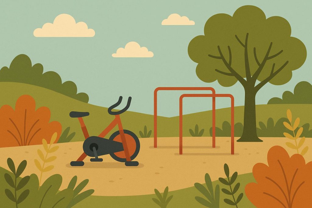 Group exercising outdoors, enjoying teamwork and mental health benefits through physical activity