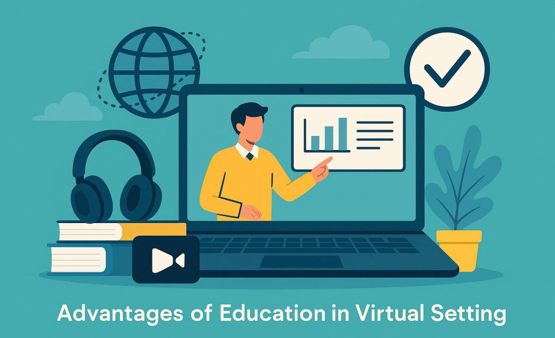 Digital classroom with laptops and online learning tools illustrating virtual education benefits