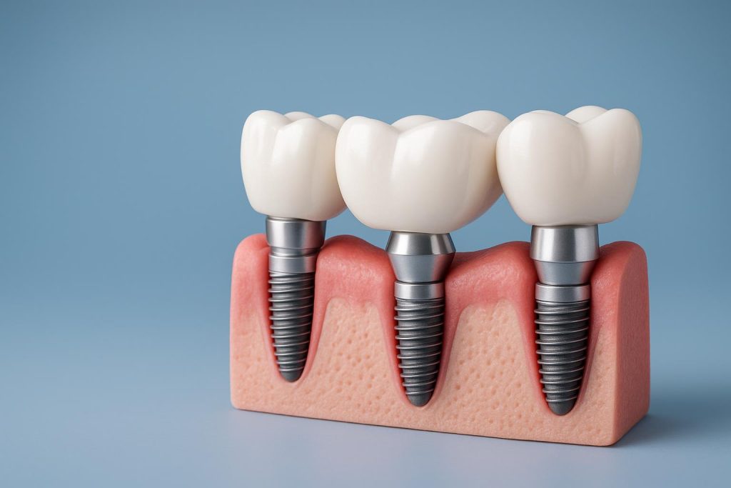 Dental implants in jaw illustrating complete smile restoration and improved oral health