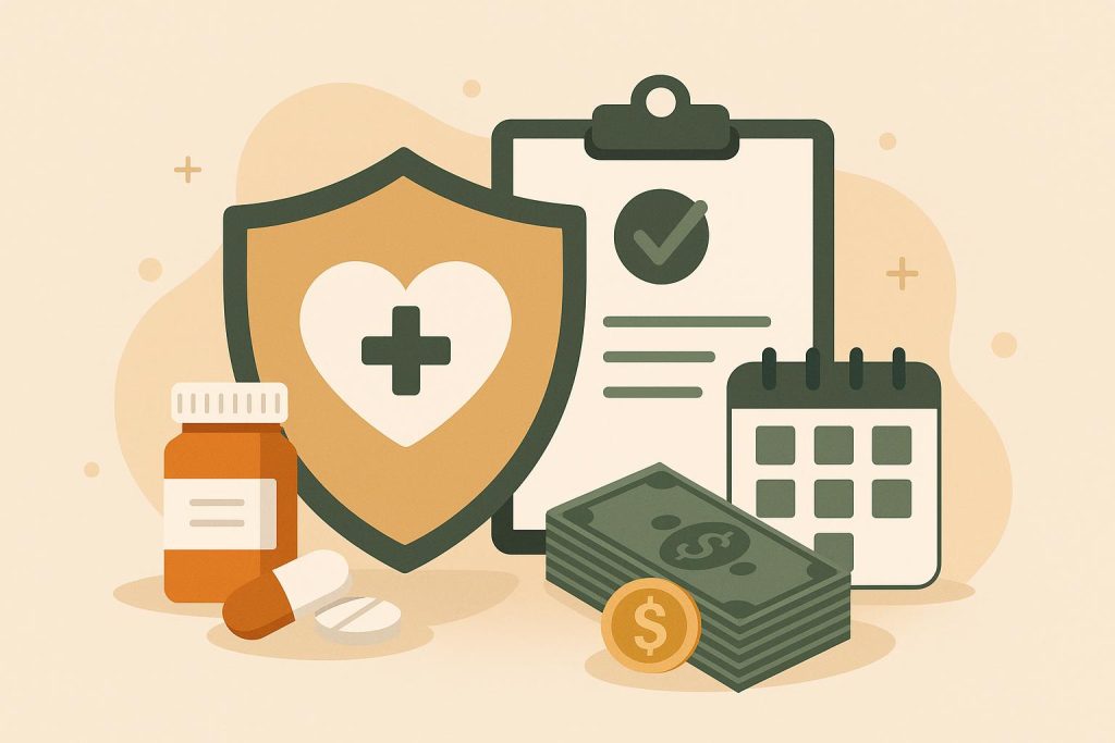 Health insurance policy documents and stethoscope symbolizing parental health coverage benefits