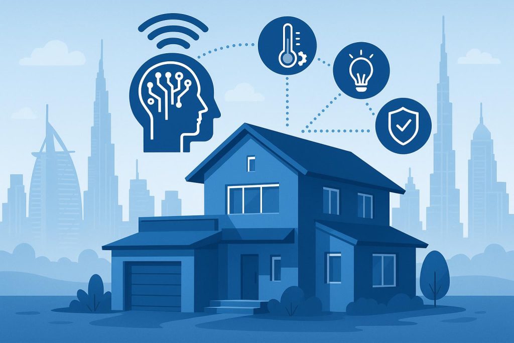 Modern Dubai smart home with AI technology features increasing real estate property values