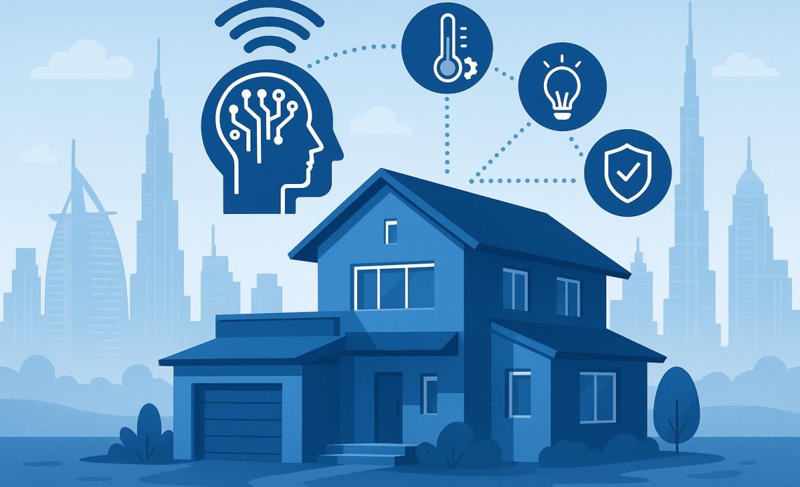 Modern Dubai smart home with AI technology features increasing real estate property values