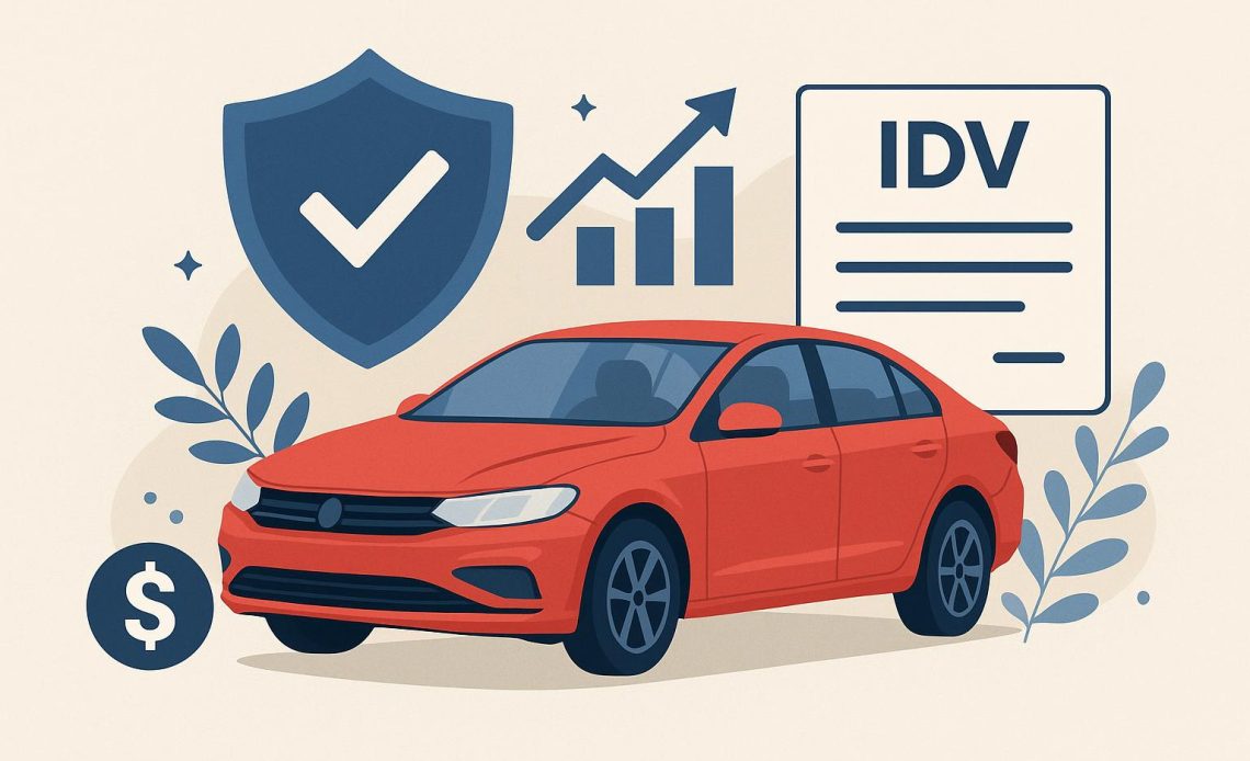 A well-maintained car with insurance documents highlighting high IDV benefits