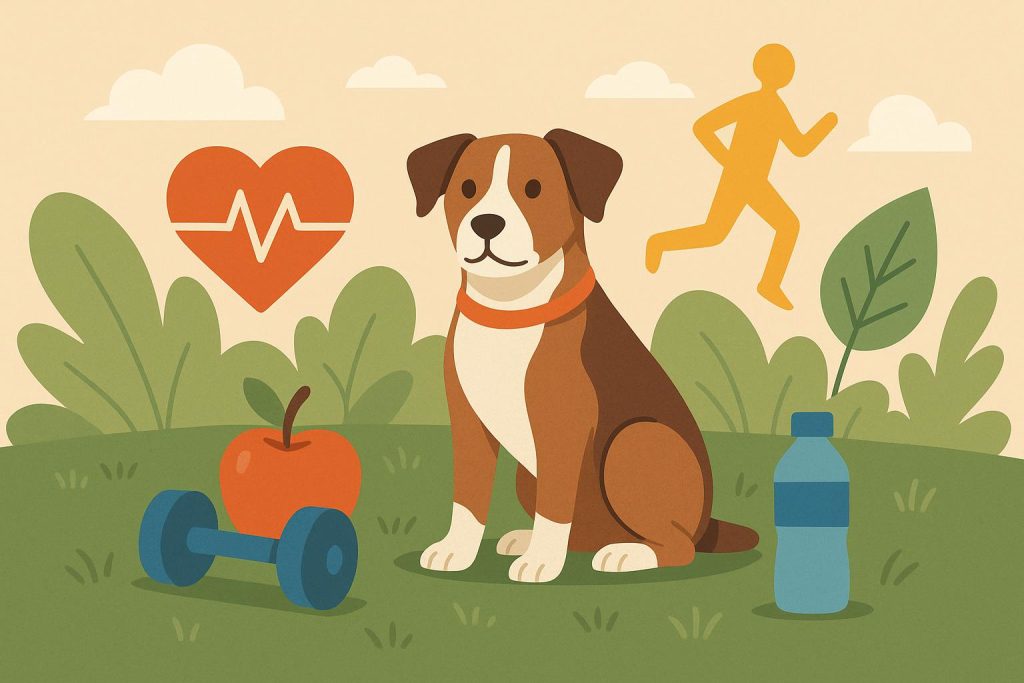 Happy dog playing in a green park, promoting the health benefits of owning pets