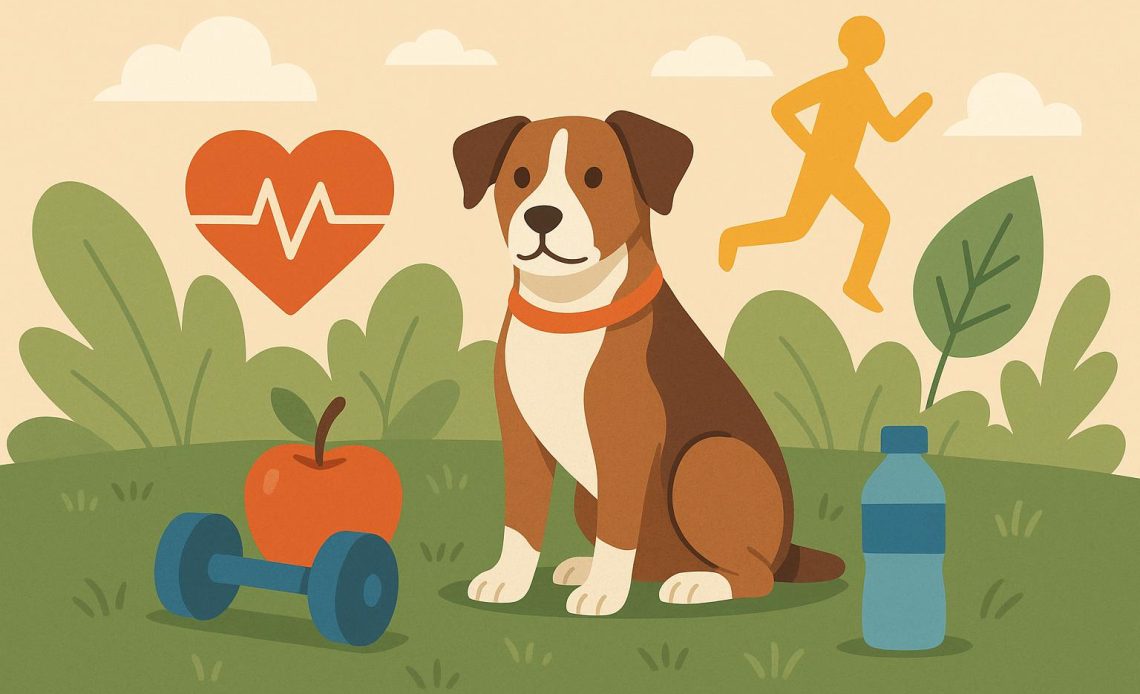 Happy dog playing in a green park, promoting the health benefits of owning pets