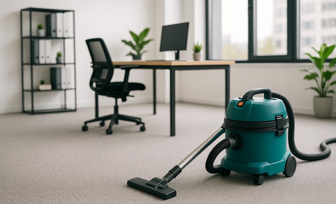 Modern Columbus office sparkling after professional commercial cleaning, organized workspaces