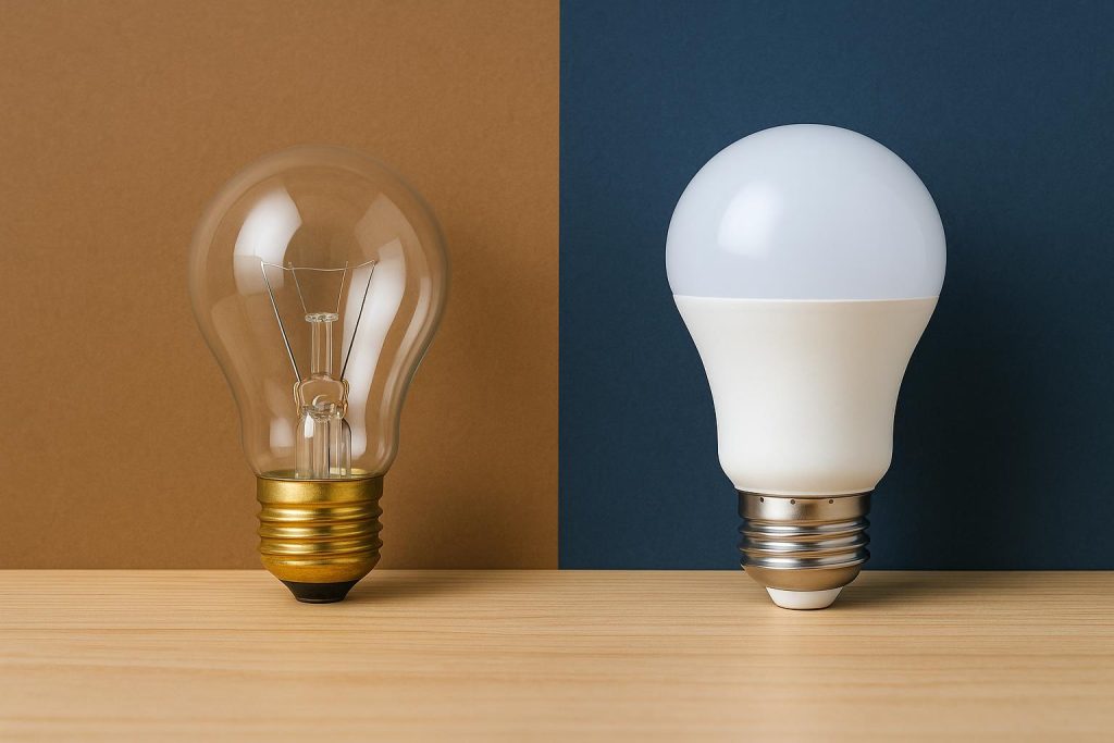 Comparison of incandescent and LED light bulbs for energy efficiency and lighting choices