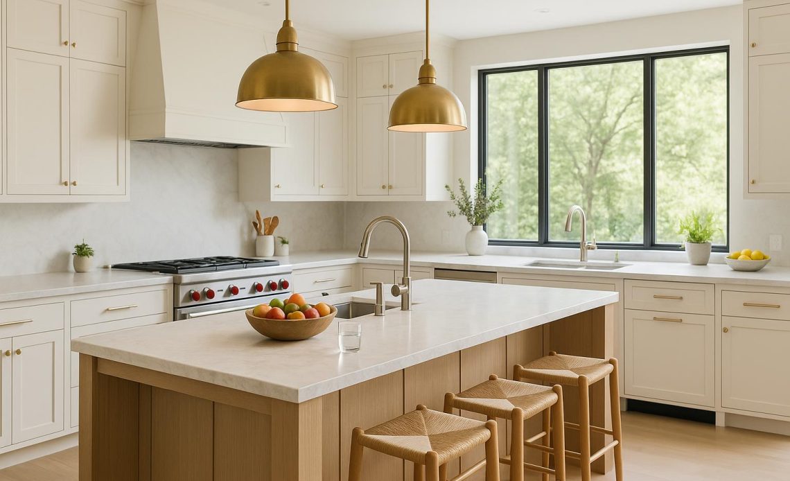 Luxurious modern kitchen with premium appliances and natural light promoting wellness at home