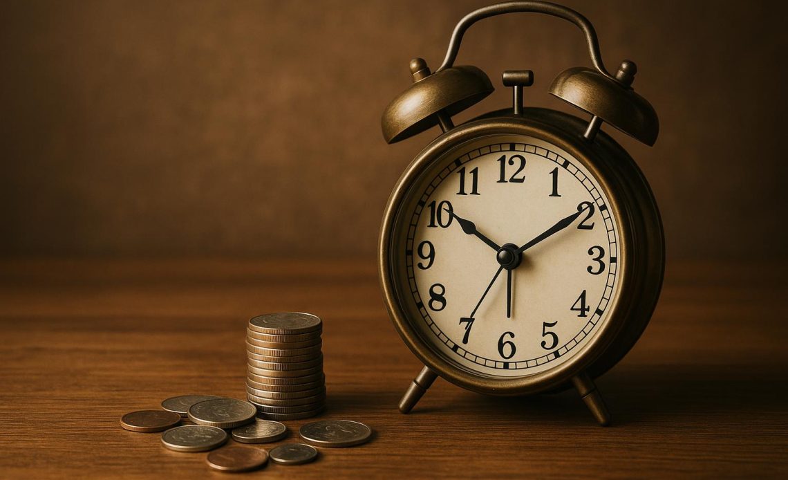 Hourglass and stacked coins symbolizing the value of time as a financial resource and currency