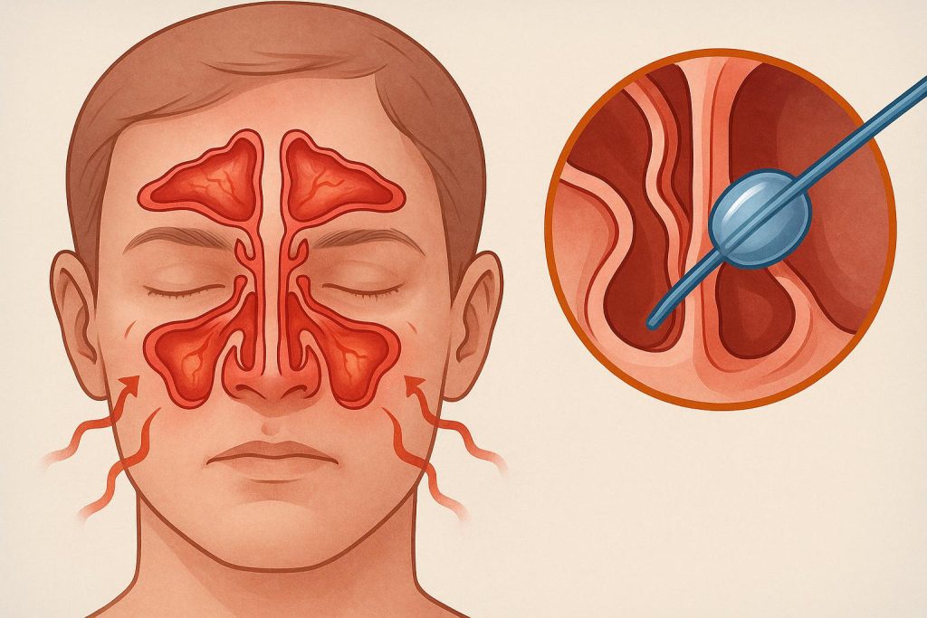 Balloon sinuplasty procedure relieving sinus pressure for improved natural breathing