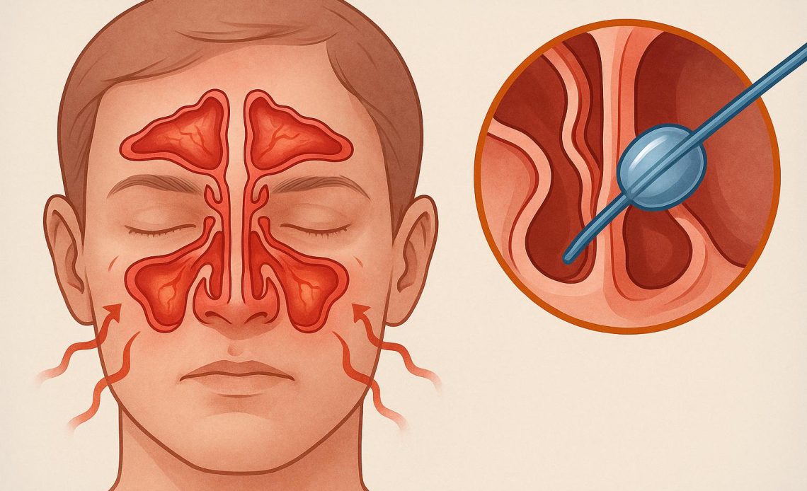 Balloon sinuplasty procedure relieving sinus pressure for improved natural breathing