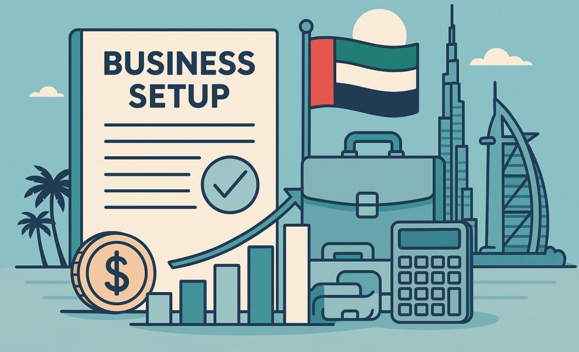 Modern Dubai skyline with prominent business towers, highlighting UAE business investment opportunities