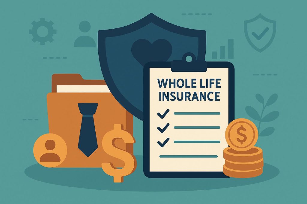 Employee whole life insurance policy document with pen, representing workplace financial benefits