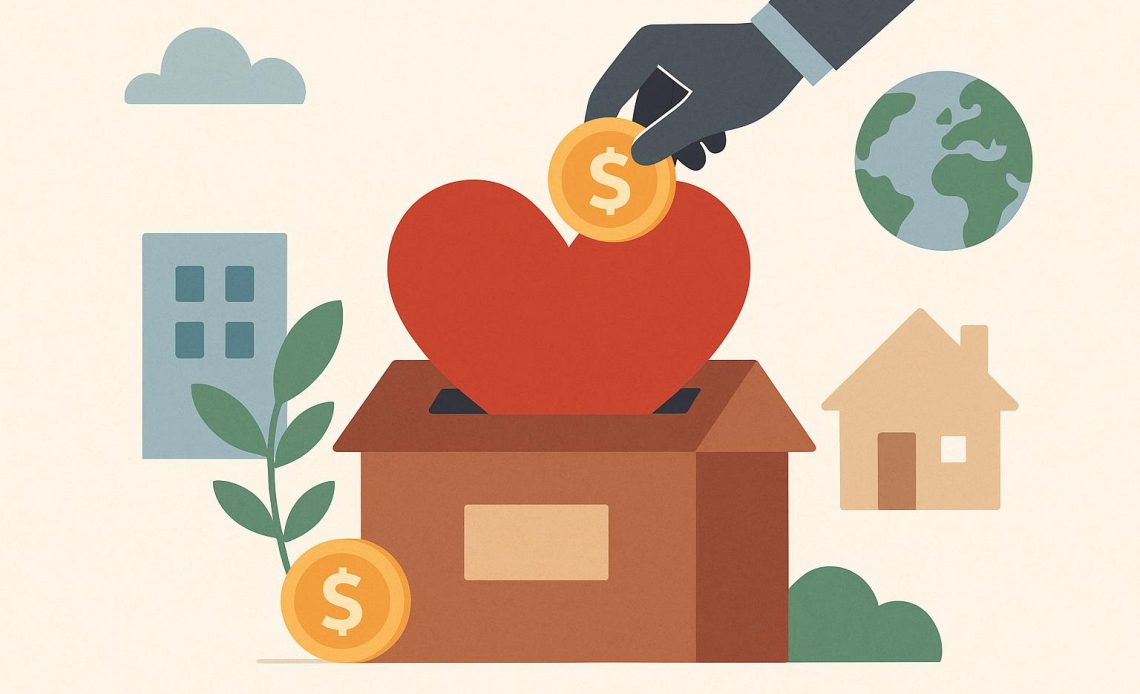 Hands exchanging a donation box symbolizing community impact and benefits of charitable giving