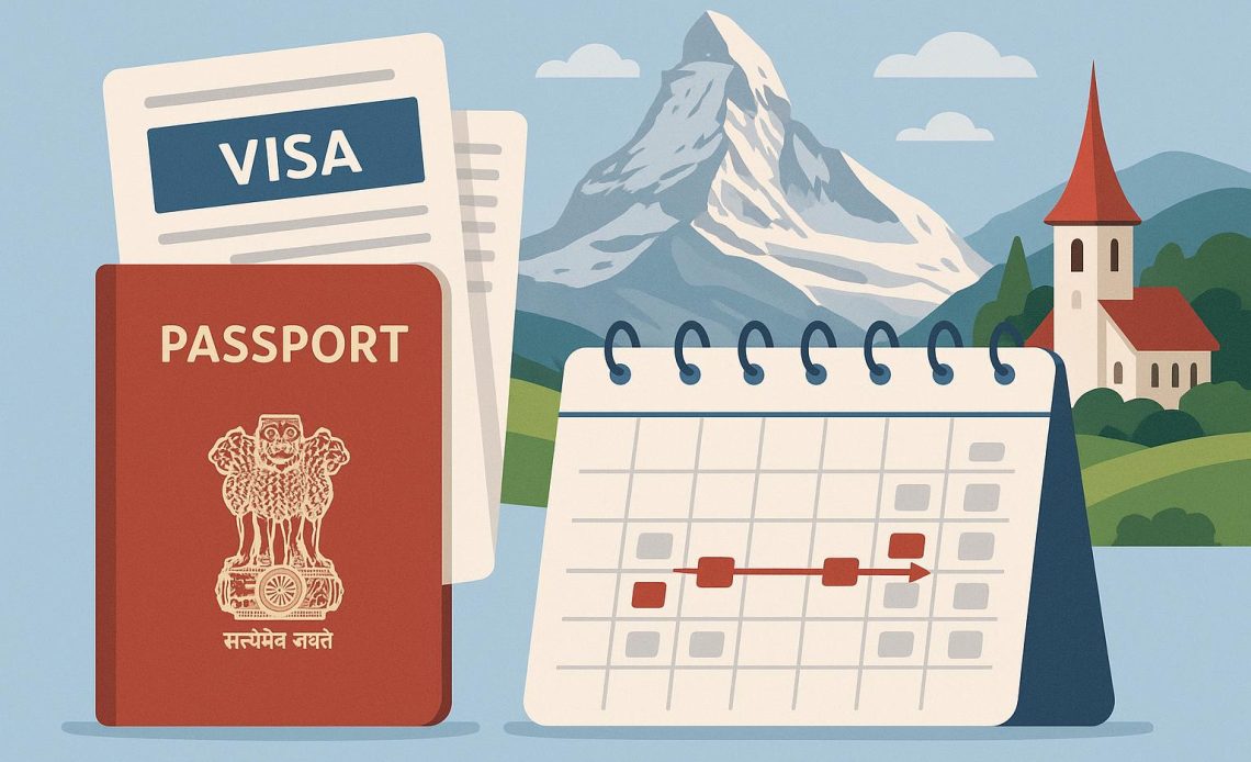 Indian passport, Switzerland map, and travel documents for Switzerland visa and trip planning