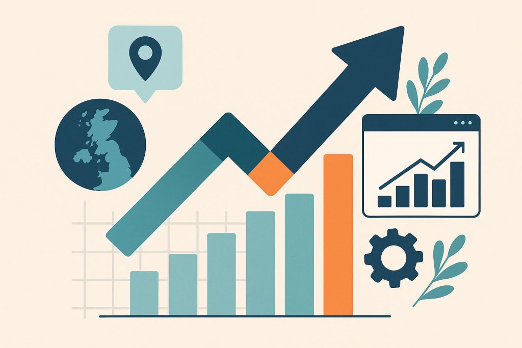 UK digital growth strategy with a specialist GEO agency, analytics, and marketing dashboard