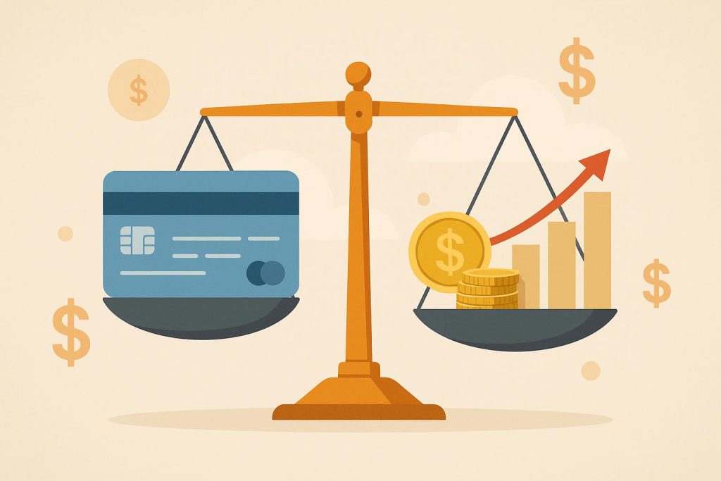 Person paying credit card bill online to promote financial discipline and improve credit score