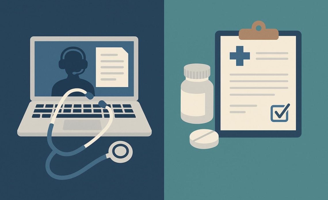 Virtual scribe and medical assistant icons compared to highlight clinic remote role differences