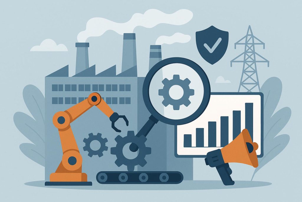 Modern manufacturing facility with advanced machinery showcasing industrial marketing concepts