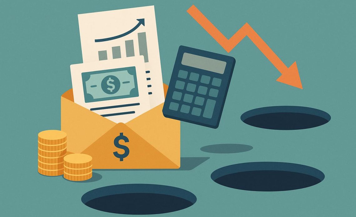 Investment tax credit document with warning sign and financial charts representing common pitfalls