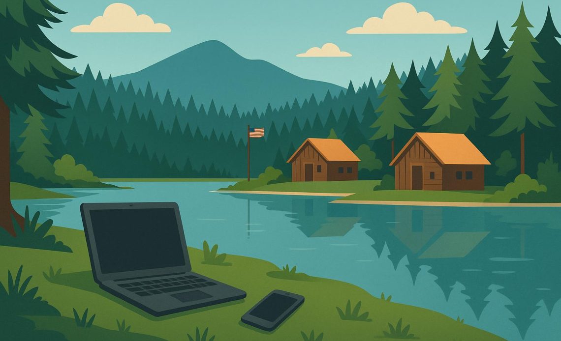 Camp Quinebarge blending technology with national parks conservation in a forested environment