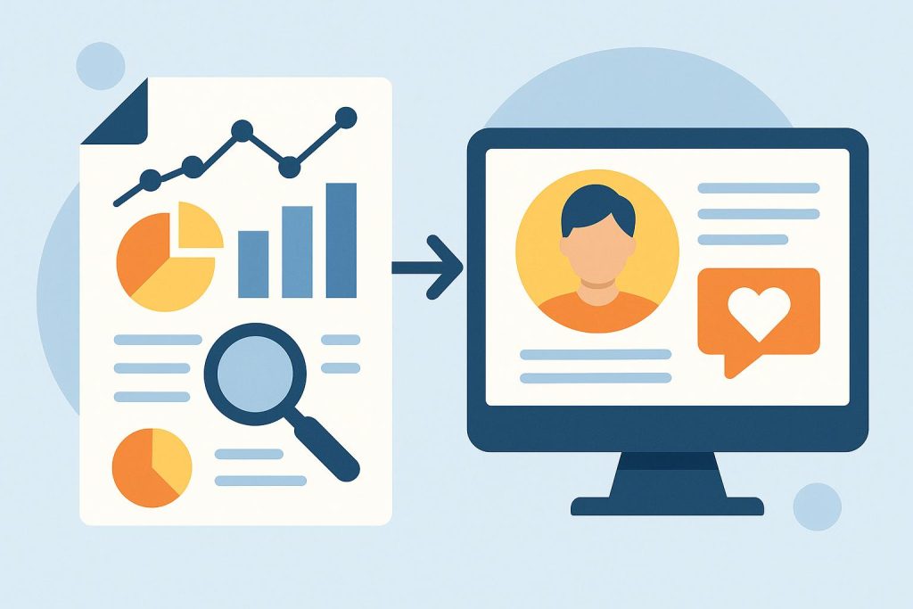 User personas and analytics transforming product decision-making process illustration