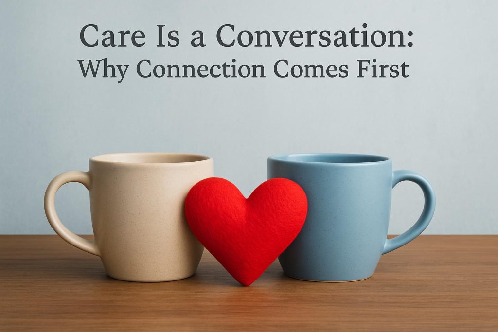 Warm, inviting space with two chairs facing each other, symbolizing meaningful conversation and care