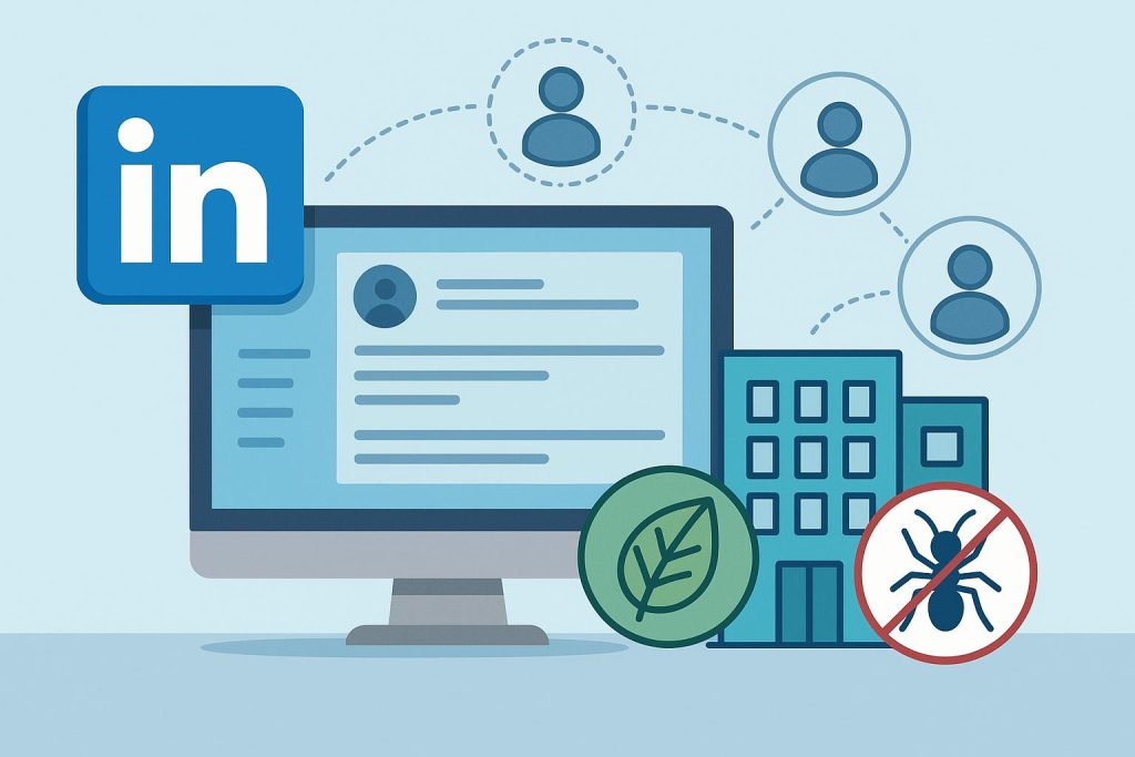LinkedIn interface connecting commercial pest control businesses with potential clients online