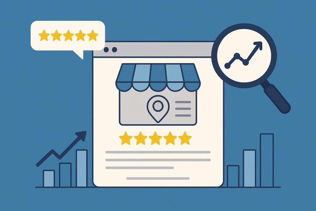 Google Business Profile dashboard displaying review analytics and content optimization tools