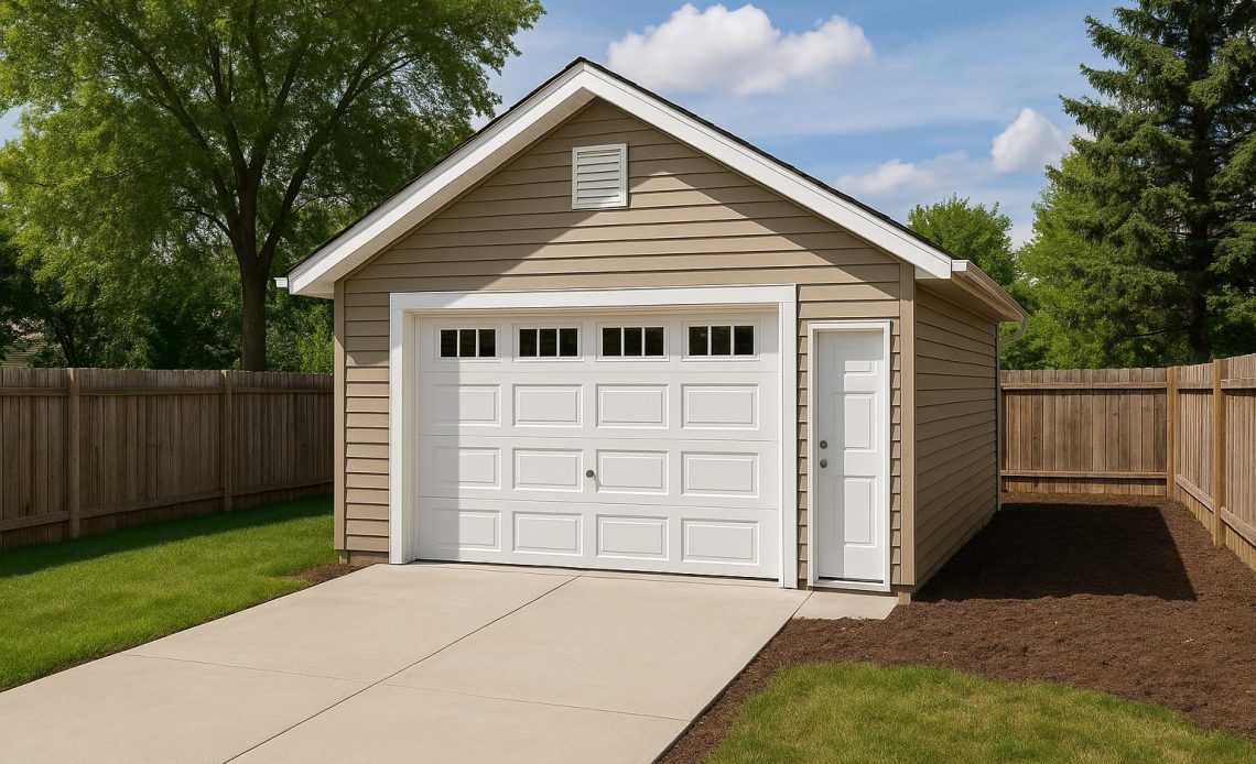 Modern residential garage construction attached to a suburban home with driveway and landscaping