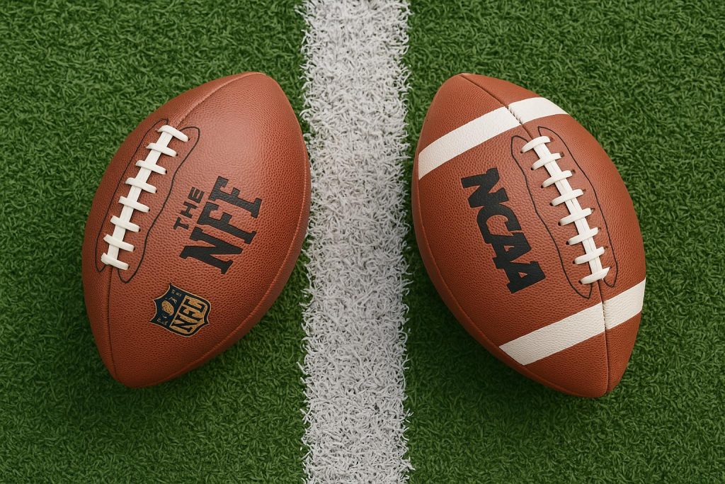 NFL and NCAA football players in action, highlighting key differences between the two leagues