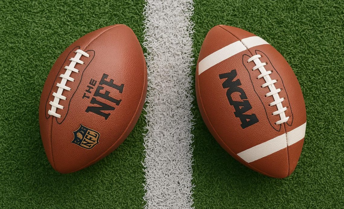 NFL and NCAA football players in action, highlighting key differences between the two leagues