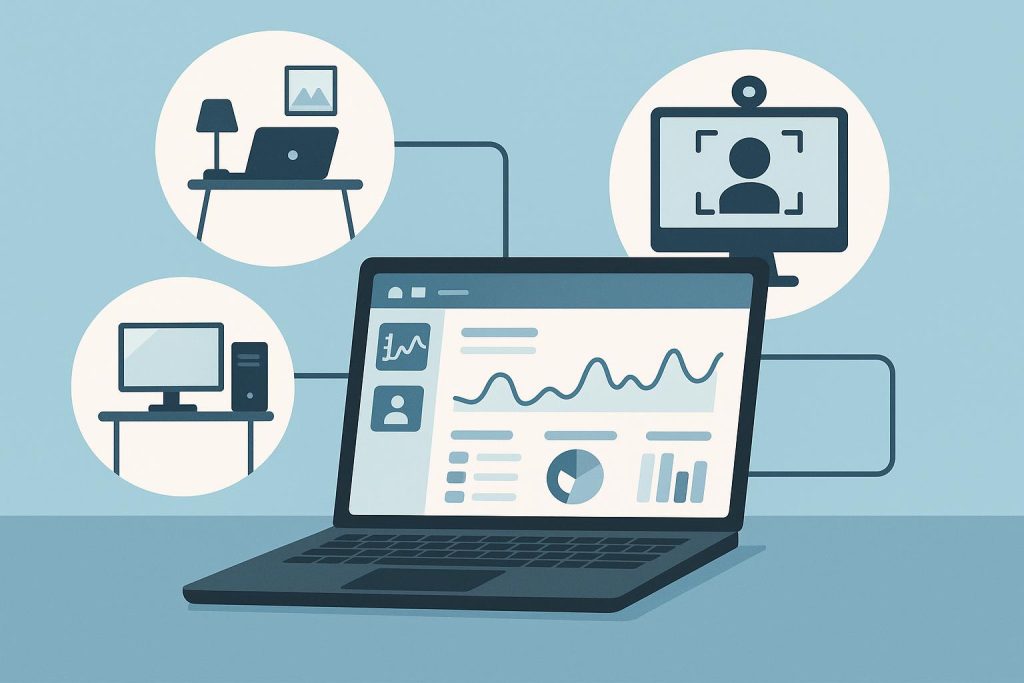 Dashboard visualizing employee monitoring solutions for remote and hybrid work teams