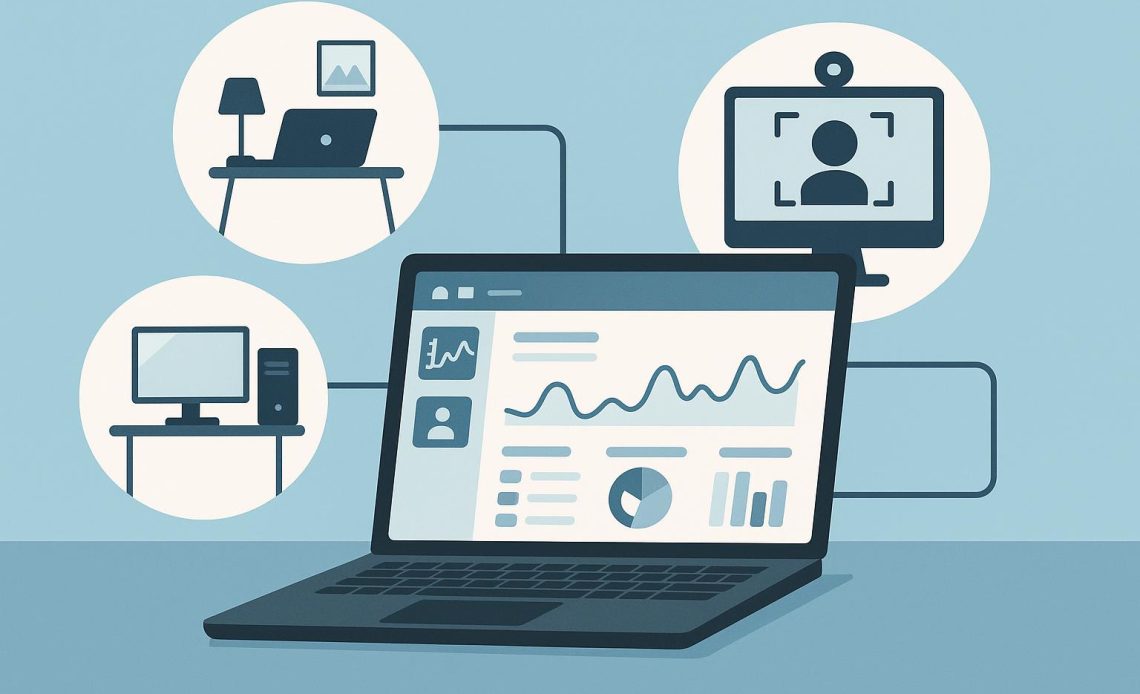 Dashboard visualizing employee monitoring solutions for remote and hybrid work teams