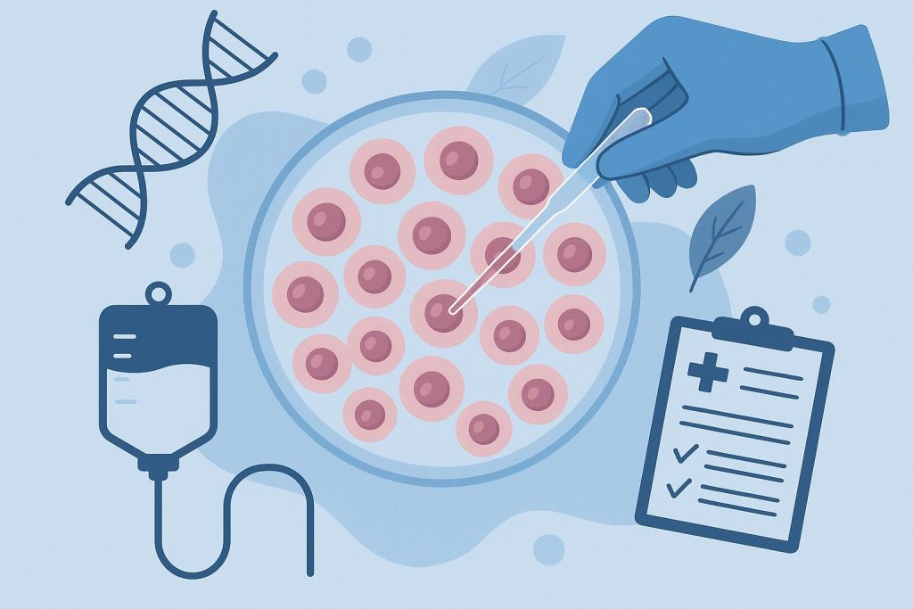 Stem cell recovery process with medical equipment and supportive long-term care elements