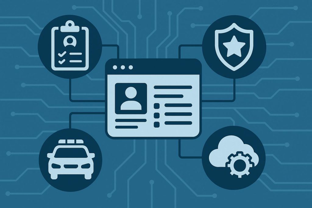 Social work case management software interface integrated with public safety system dashboard