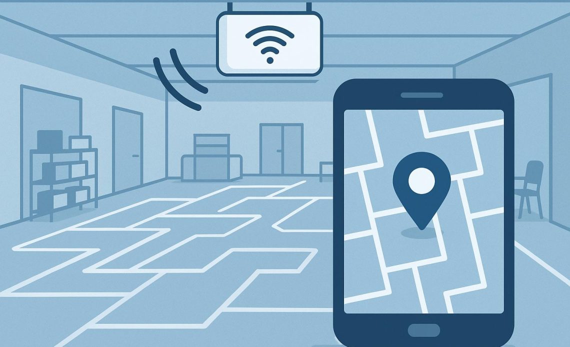 Blueprint showing RTLS technology enhancing real-time indoor location tracking in facilities