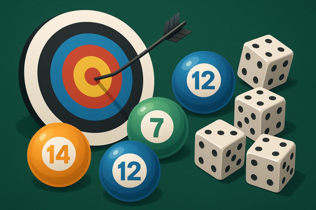 Teer result numbers and night draw report board with arrows and target symbols