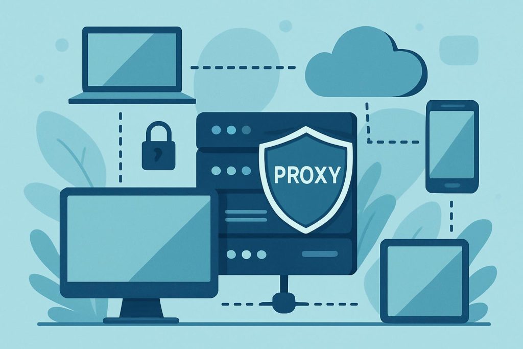 Server racks and network cables representing unlimited proxies and online privacy options