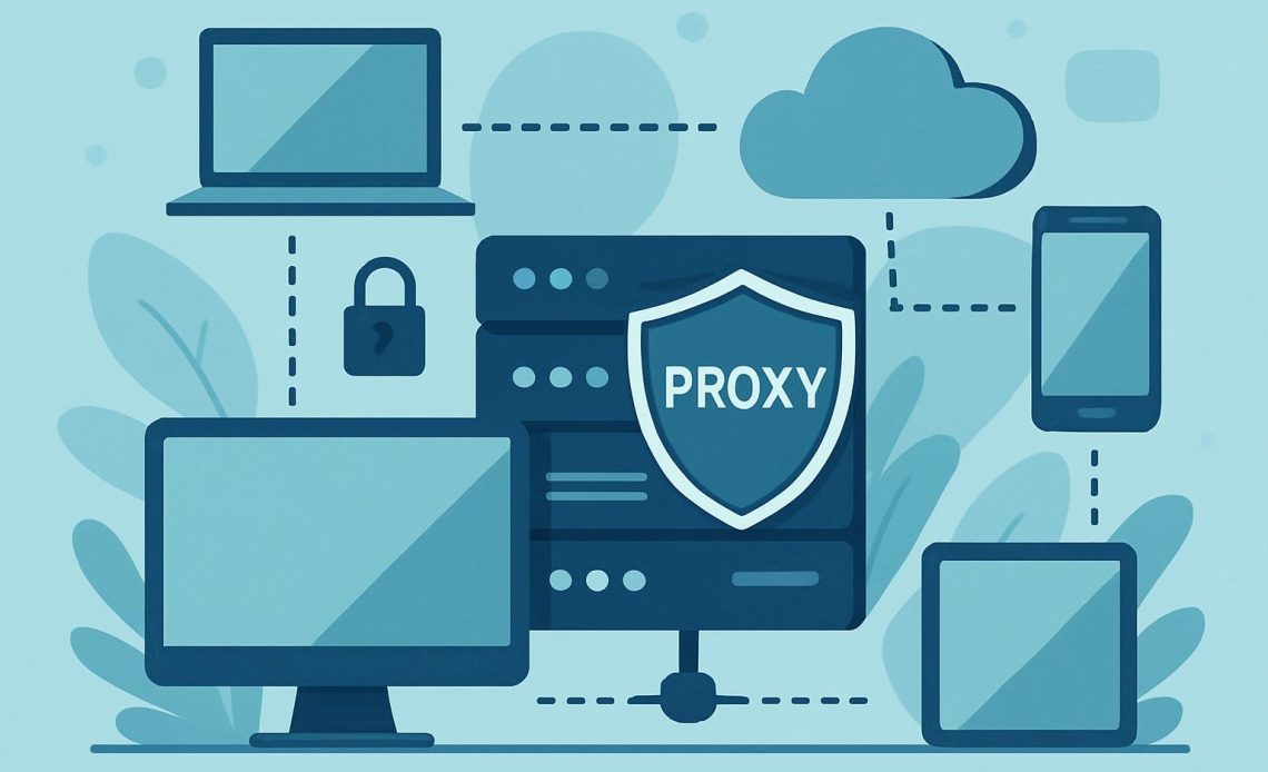 Server racks and network cables representing unlimited proxies and online privacy options