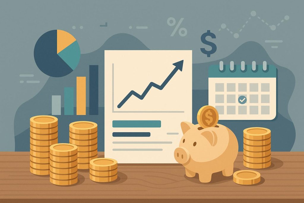 Illustration of financial charts and retirement planning documents highlighting forecasting strategies