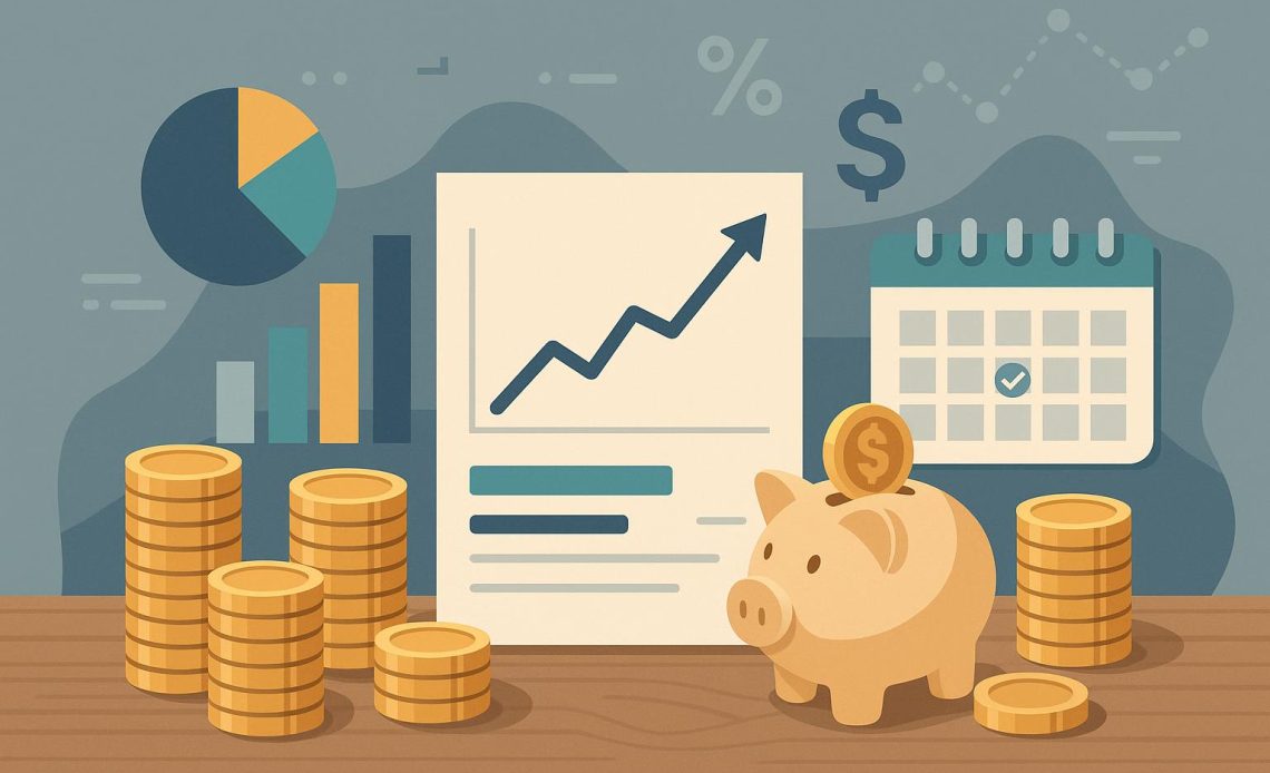 Illustration of financial charts and retirement planning documents highlighting forecasting strategies