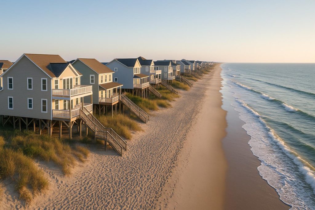 Luxury oceanfront homes and scenic shoreline along Topsail Island, North Carolina real estate