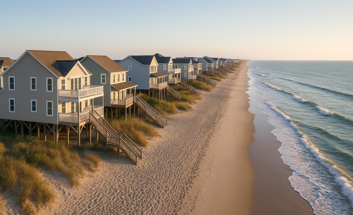 Luxury oceanfront homes and scenic shoreline along Topsail Island, North Carolina real estate