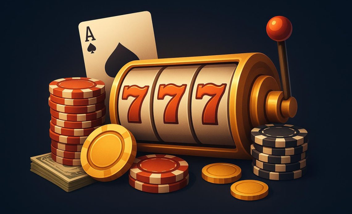 Online casino games interface displaying slots, cards, and currency on a digital gaming platform