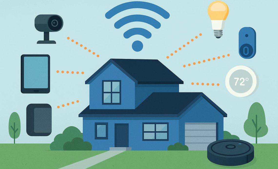 Multiple smart home devices connected to a wireless router representing future Wi-Fi capacity