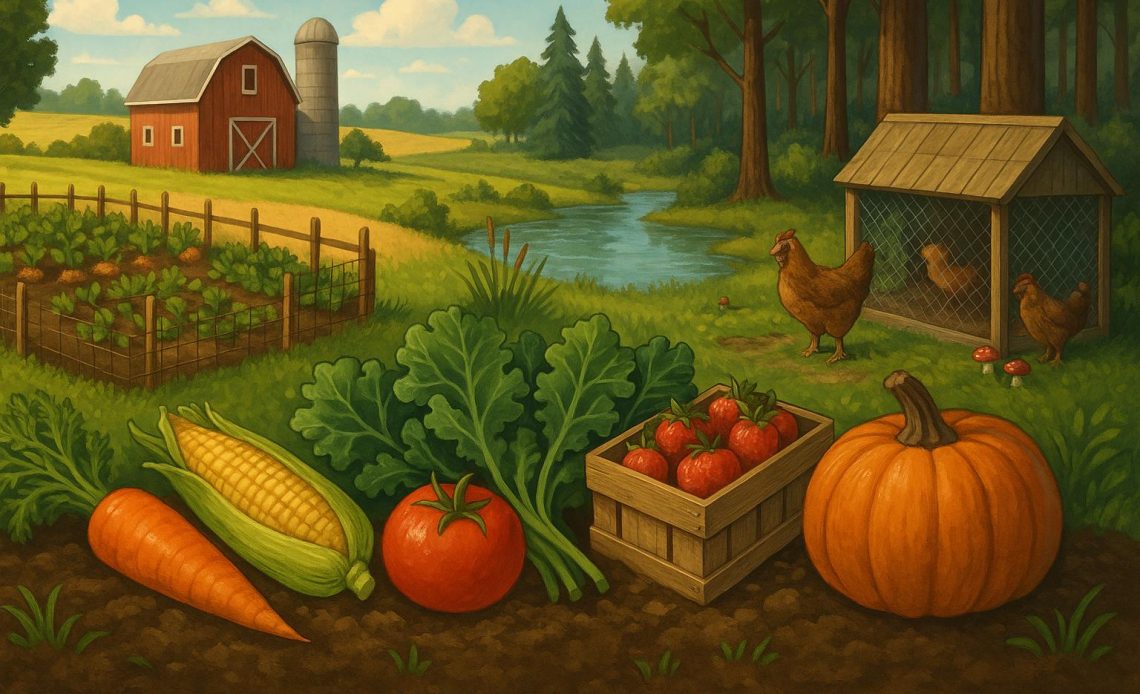 Farm vegetables on a wooden table highlighting food sources outside supermarkets for children