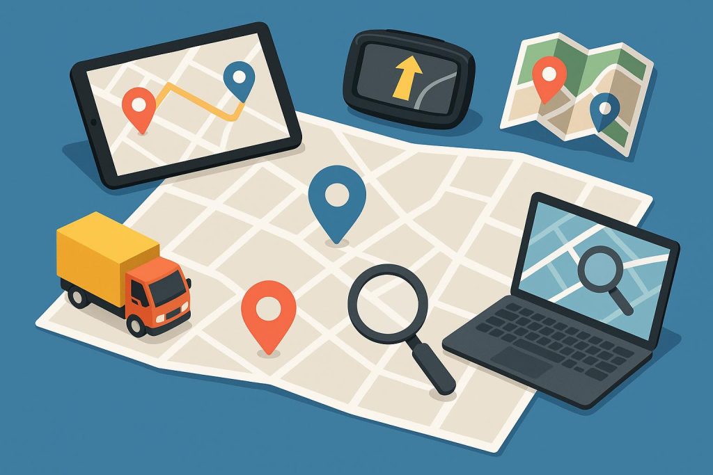 Digital map with highlighted delivery routes illustrating advanced logistics navigation software