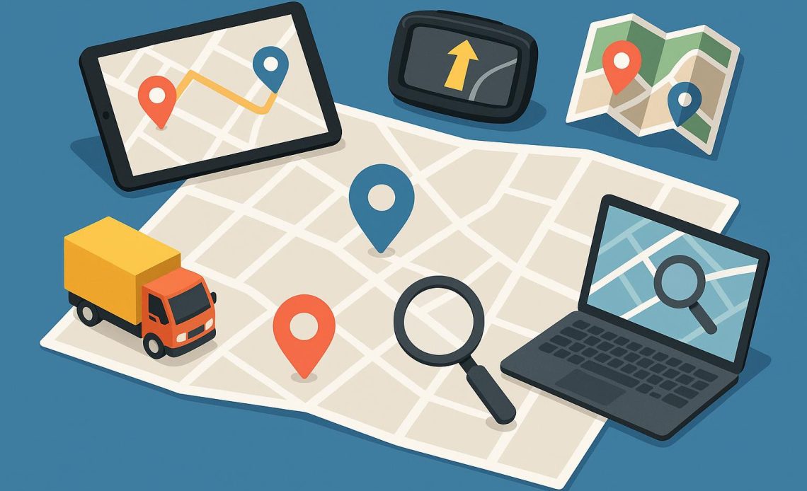 Digital map with highlighted delivery routes illustrating advanced logistics navigation software