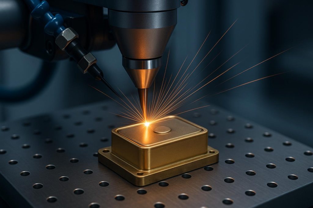 Precision laser welding process sealing miniature hermetic components in advanced manufacturing.